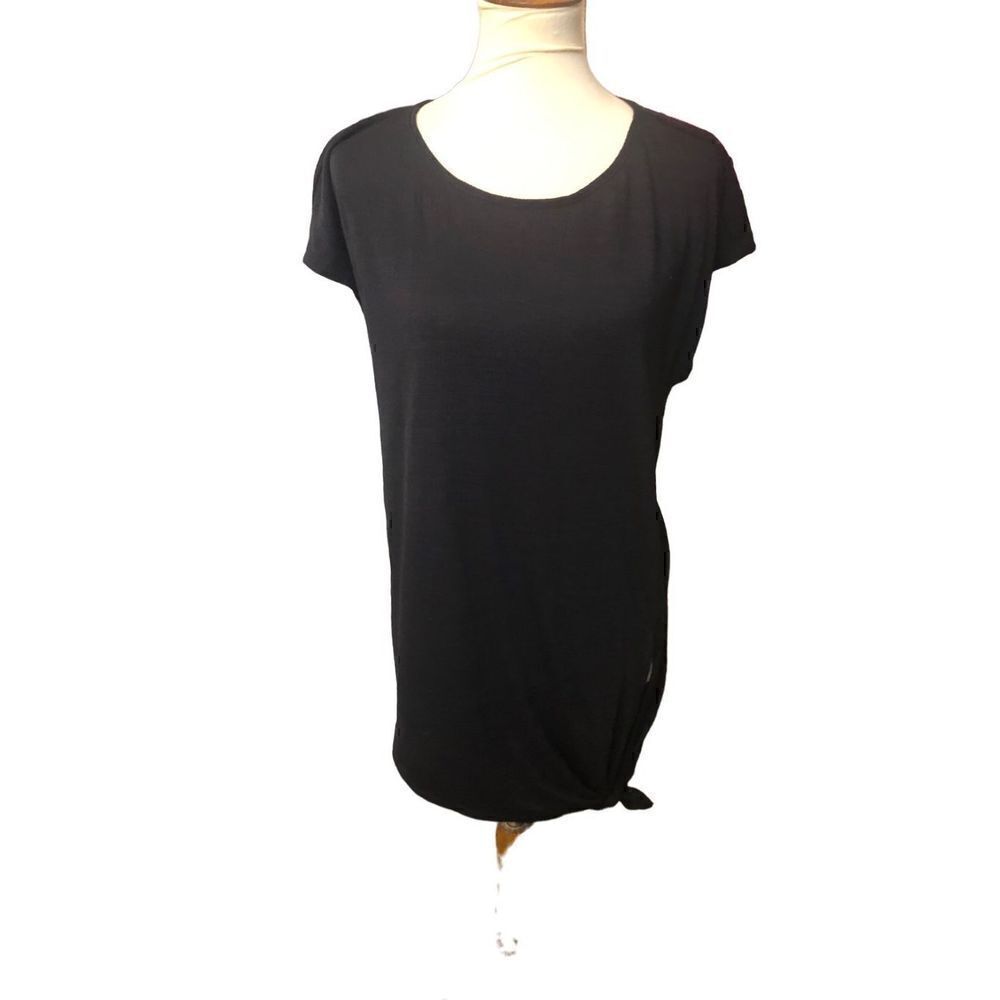 Max Studio black scoop neck long asymmetrical tunic that can be tied on the side